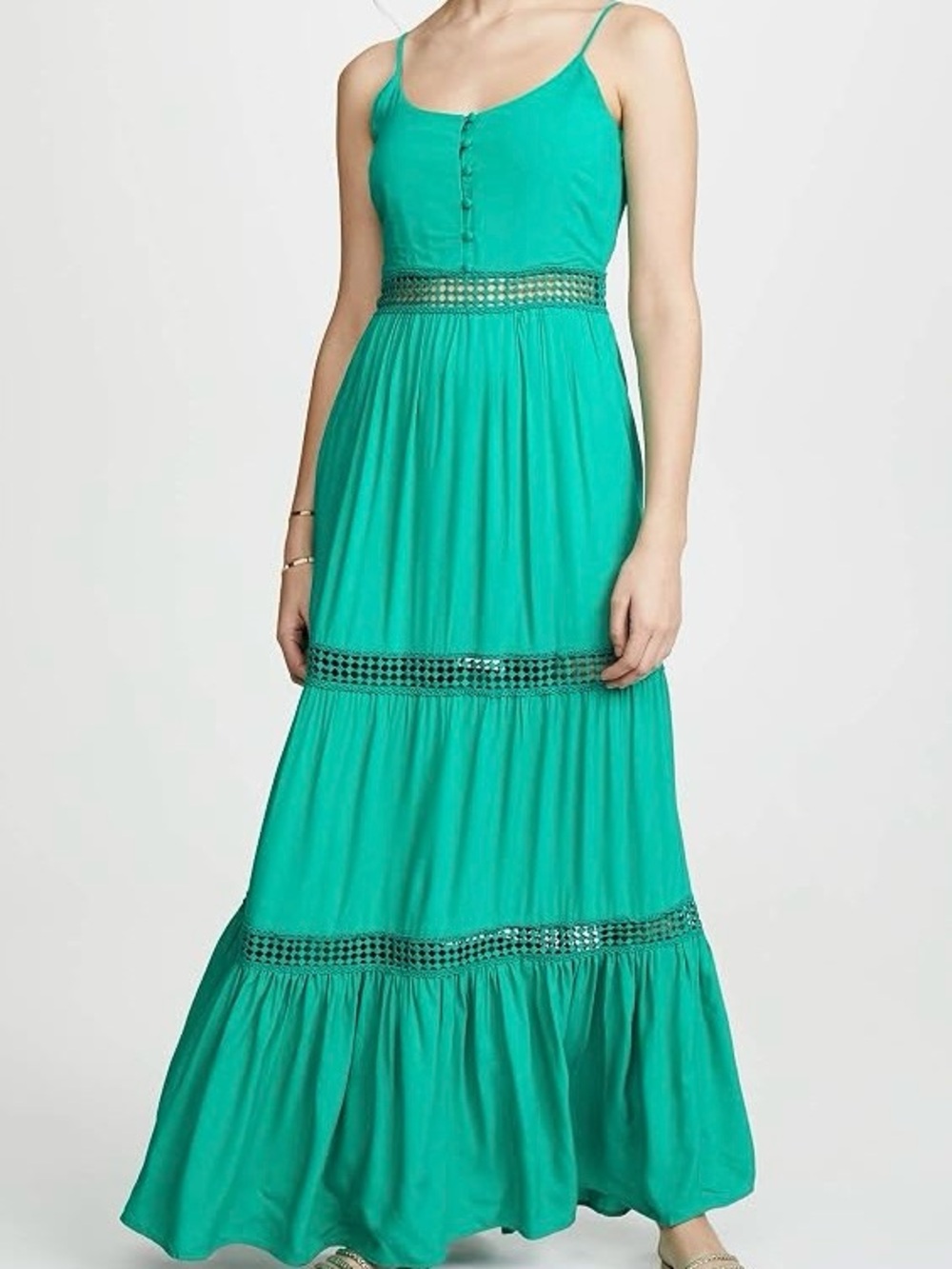 Jack by BB Dakota Teal Spaghetti-Strap Maxi Dress with Crochet Panels